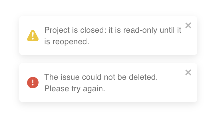 Placeholder: screenshot of a notification "Project is closed: it is read-only until it is reopened" shown after a blocked change, for example from the browser extension